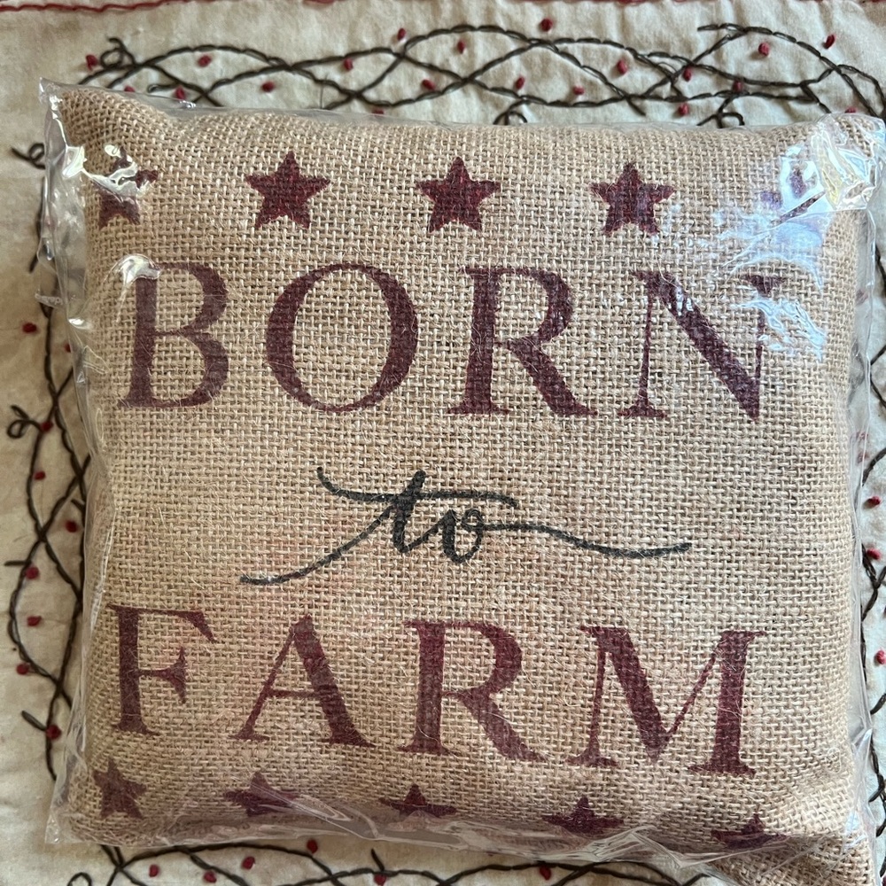 BORN to FARM burlap pillow
